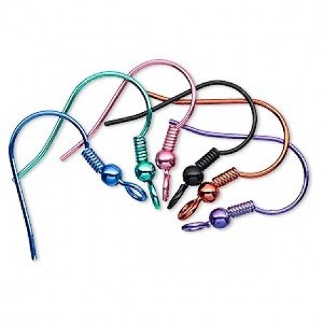 19mm 21ga Electrocoated Brass Assorted Colour Earwires w-3mm ball + 4mm Coil