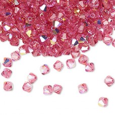 4mm Czech Preciosa Machine-Cut Crystal Bicones - Rose AB - Pack of 12