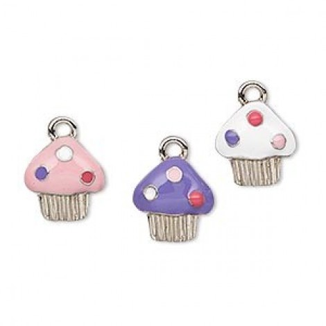12x11mm Enamel & Pewter Cupcake Charms - Set of 3
