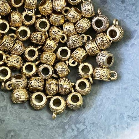Tibetan Gold Large Hole Hanger Bead - 3mm hole - Pack of 10