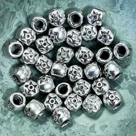 8mm Pandora Style Alloy Metal Star Beads with 4mm hole - Pack of 10