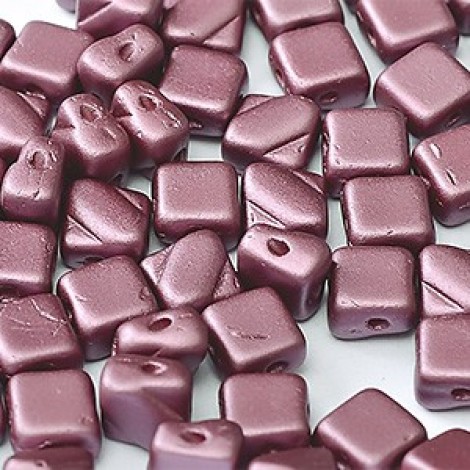 6mm 2-Hole Silky Beads - Alabaster Pastel Burgundy - Pack of 40
