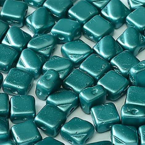 6mm 2-Hole Silky Beads - Alabaster Pastel Emerald - Pack of 40