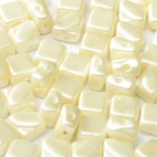 6mm 2-Hole Silky Beads - Alabaster Pastel Light Cream - Pack of 40