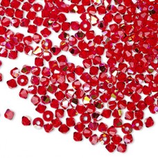 3mm Czech Preciosa Machine-Cut Crystal Bicones - Light Siam Red AB - Pack of 12