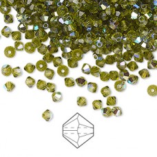 3mm Czech Preciosa Machine-Cut Crystal Bicones - Olivine AB - Pack of 12