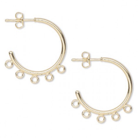 21mm 3/4 Hoop Gold Plated Brass Earring Hoops with 5 Loops + Earnuts