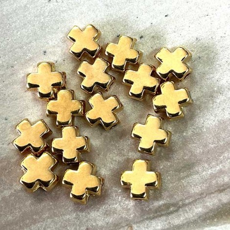 6.2mm (1.5mm ID) High Quality 24K Gold Plated Cross Spacer Beads - Pack of 2 6.2mm (1.5mm ID) High Quality 24K Gold Plated Cross Spacer Beads - Pack of 2