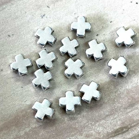 6.2mm (1.5mm ID) High Quality Silver Plated Cross Spacer Beads - Pack of 2 6.2mm (1.5mm ID) High Quality Silver Plated Cross Spacer Beads - Pack of 2