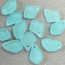 10-15mm Sea Glass Freeform Tiny Drops - Autumn Blue-Green - Pack of 7