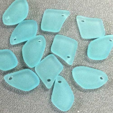 10-15mm Sea Glass Freeform Tiny Drops - Autumn Blue-Green - Pack of 5