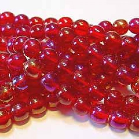 6mm Iris Red Lustre Round Druk Glass Beads - Pack of 20