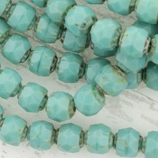 6mm Renaissance Czech Fire Polish Beads- Turquoise/Picasso - Pack of 16