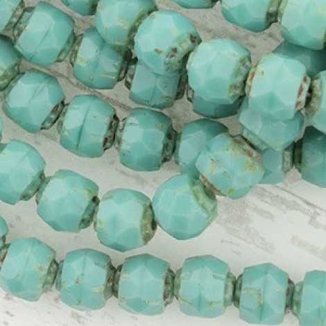 6mm Renaissance Czech Fire Polish Beads- Turquoise/Picasso - Pack of 16