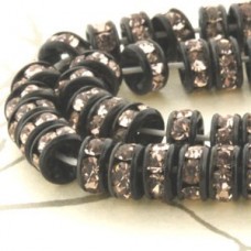 4.5mm Czech Quality Rhinestone Rondelles - Black-Lt Rosaline - Pack of 4