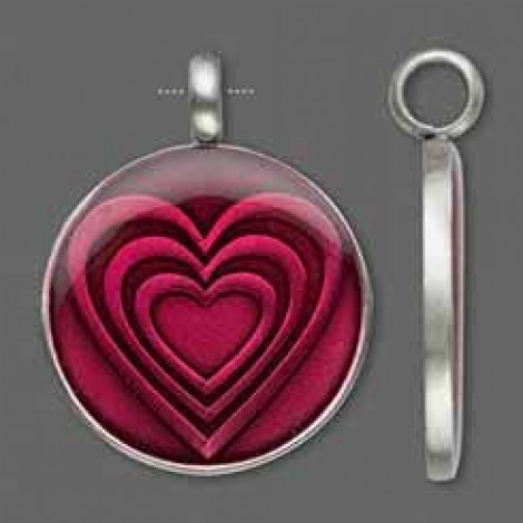 44x35mm Fuchsia Round Pendant with Hearts - each 44x35mm Fuchsia Round Pendant with Hearts - each