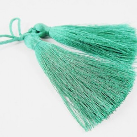 77mm Turkish Silk Thread Long Tassels - Soft Teal Green
