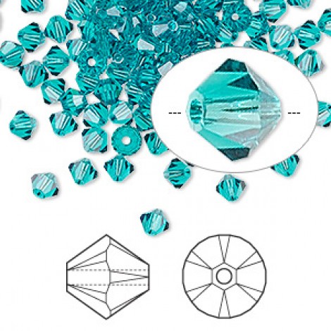 4mm Crystal Passions® 5328 Crystal Bicones - Blue Zircon - Pack of 10