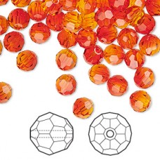 6mm Swarovski Crystal Faceted Round Beads - Fire Opal