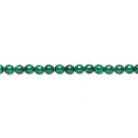 4mm Natural Green Malachite Round Gemstone Beads - 8 inch Strand