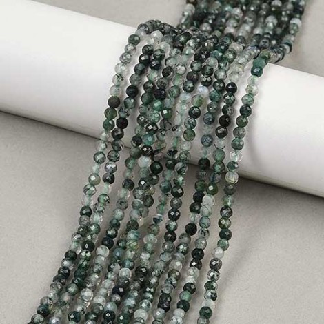 3mm Moss Agate Faceted Round Beads - Strand
