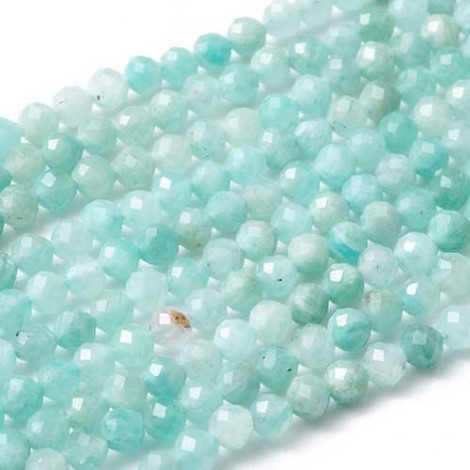 3mm Faceted Round Natural (Dyed) Amazonite Gemstone Beads - Strand