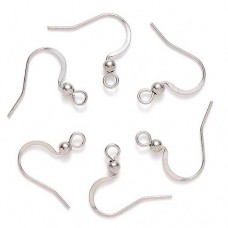 18mm 21ga 304 Unplated Stainless Steel Fishhook Earwires- 2.5mm Ball - Pack of 4 Pair