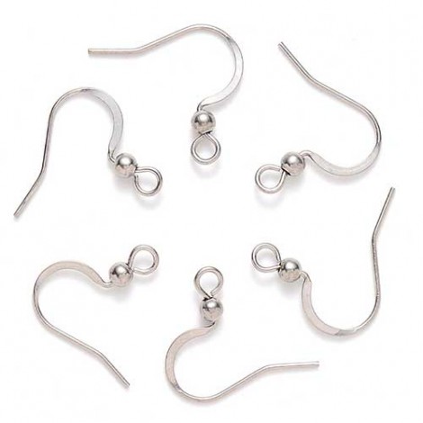 18mm 21ga 304 Unplated Stainless Steel Fishhook Earwires- 2.5mm Ball - Pack of 4 Pair