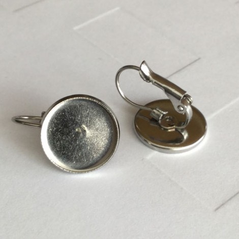12mm ID High Quality 304 Stainless Steel Leverback Earrings with Setting - Per Pair