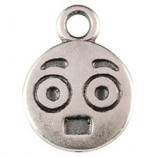 12x9mm JBB Ant Silver Plated Emoticon Charm - Surprised - each