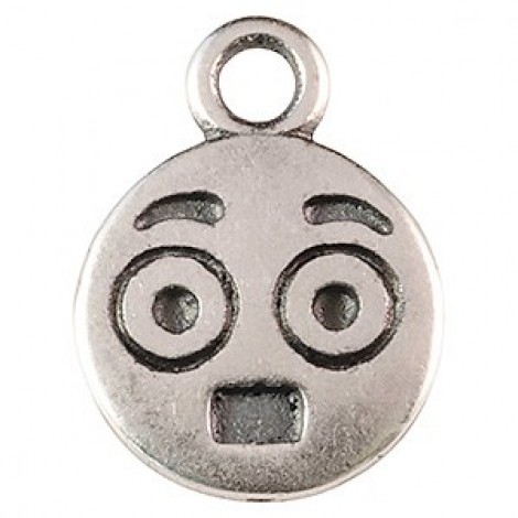12x9mm JBB Ant Silver Plated Emoticon Charm - Surprised - each