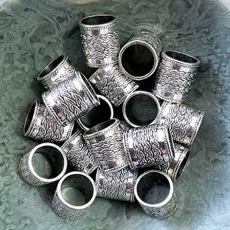 13x14mm (10mm hole size) Tibetan Style Silver Column Tube Beads - Pack of 10