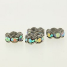 6mm Vintage Style Silver Czech AB Crys Rhinestone Rondelle - Each