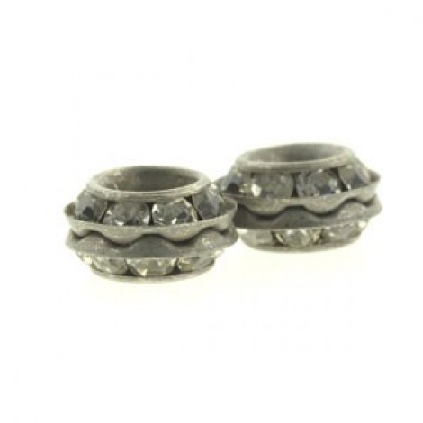 9x5mm Shabby Style Silver Czech Crystal Rhinestone Rondelle - Each