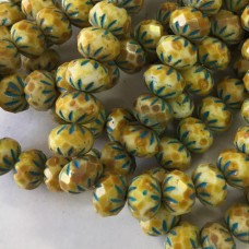 6x9mm Czech Cruller Beads - Honey with Turquoise Wash - Pack of 4